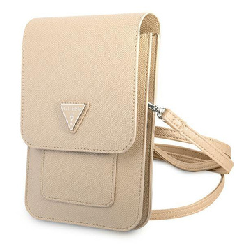 Guess Wallet Saffiano Triangle Logo Phone Bag - Smartphone and Accessory Bag (Beige)
