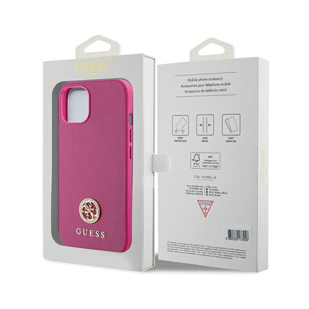 Guess 4G Strass Metal Logo - Coque iPhone 15 (rose)