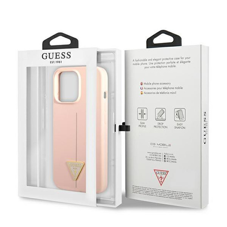 Silikonové pouzdro Guess s trojúhelníkovým logem - iPhone 13 Pro (růžové)