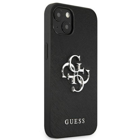 Guess Saffiano 4G Big Silver Logo - Coque pour iPhone 13 Mini (noir)