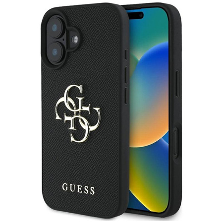 Guess szemcsés Big 4G Logo Small Classic Logo - tok iPhone 16-hoz (fekete)