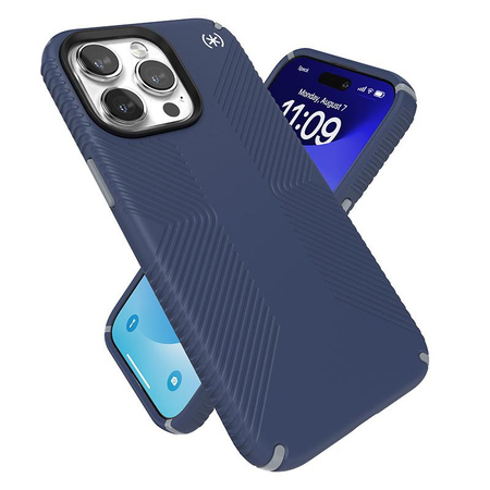 Speck Presidio2 Grip - Coque pour iPhone 15 Pro Max (Bleu côtier / Gris poussière / Blanc)