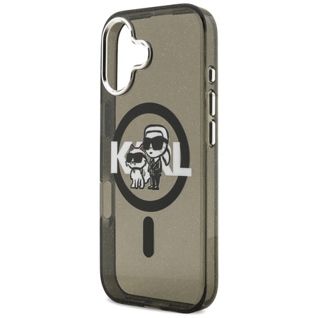 Karl Lagerfeld IML Glitter Karl & Choupette Sketch Logo MagSafe - Hulle iPhone 17 (Schwarz)