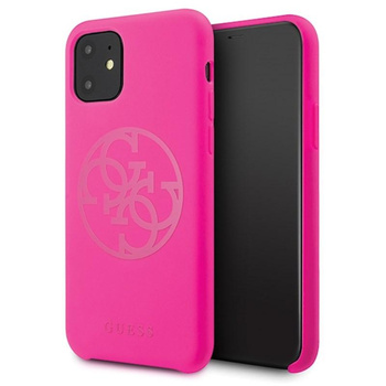 Guess Slilicon 4G Logo ton sur ton - Coque iPhone 11 Pro Max (Fuchsia)