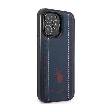 US Polo Assn Leather Stitch - Étui pour iPhone 14 Pro (bleu marine)