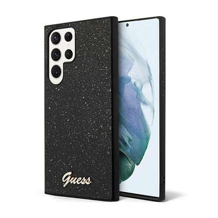 Guess Glitter Flakes Metall Logo Tasche - Samsung Galaxy S24 Ultra (schwarz)