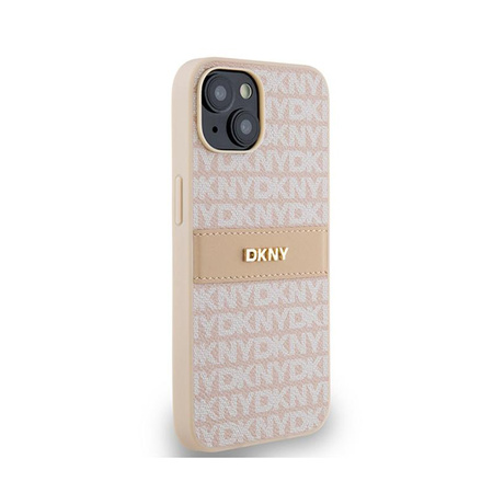 DKNY étui en cuir monochrome avec logo en métal pour iPhone 14 / 15 / 13 (rose)