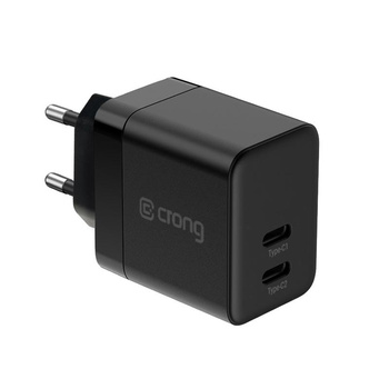 Crong Ultra Compact GaN - Chargeur secteur 2x USB-C 35W PD 3.0 avec PPS (noir)