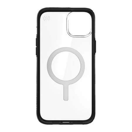 Speck Presidio Perfect-Clear with Impact Geometry + MagSafe - iPhone 14 Plus Case with MICROBAN Coating (Clear / Black)