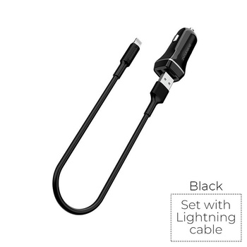 Ładowarka Samochodowa 2x USB Borofone 12W + Kabel Lightning 1m Czarna