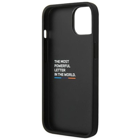 Kožené pouzdro BMW Hot Stamp Tricolor - iPhone 14 Plus (černé)