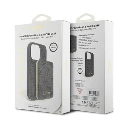 Guess Bundle Pack MagSafe 4G Metal Gold Logo - Case Set + Power Bank 5000mAh MagSafe iPhone 11 (black)