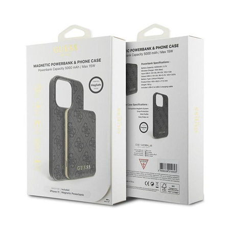 Guess Bundle Pack MagSafe 4G Metal Gold Logo - tok szett + Power Bank 5000mAh MagSafe iPhone 11 (fekete)