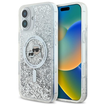 Karl Lagerfeld Liquid Glitter Karl & Choupette Head MagSafe - Coque pour iPhone 16 Plus (Transparent)