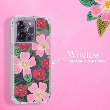 Rifle Paper Clear - iPhone 14 Pro case decorated with gold (Rose Garden)