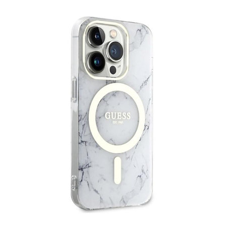 Guess Marble MagSafe - Etui iPhone 14 Pro (Biały)