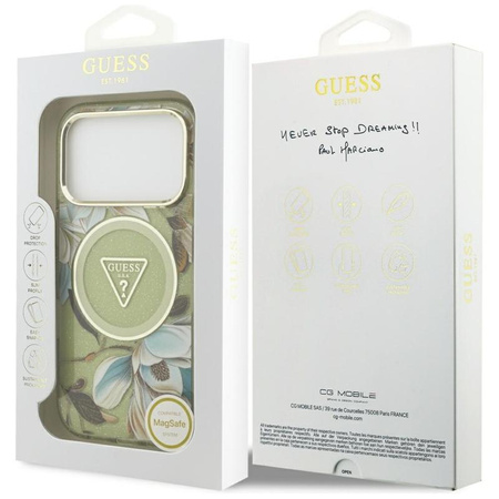 ETUI DO IPHONE 17 PRO do MAGSAFE GUESS ZIELONE ORYGINALNE ELEGANCKIE KWIATY
