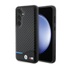 BMW Leder Carbon Blue Line - Tasche für Samsung Galaxy S24 (schwarz)