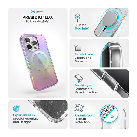 Speck Presidio2 Lux MagSafe - iPhone 16 Pro Case (Amazing Purple / Clear)