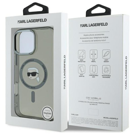 Karl Lagerfeld IML Metal Karl Head MagSafe - pouzdro pro iPhone 16 Pro (černé)