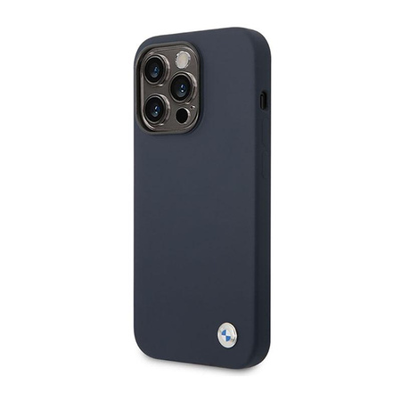 BMW Liquid szilikon tok fém logó MagSafe - iPhone 14 Pro Max tok (sötétkék)