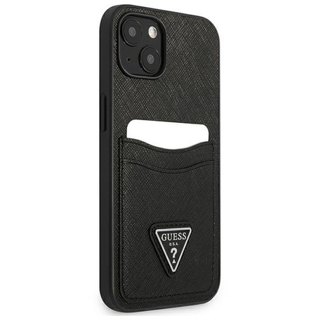 Guess Saffiano Double Card Triangle - pouzdro pro iPhone 13 mini (černé)