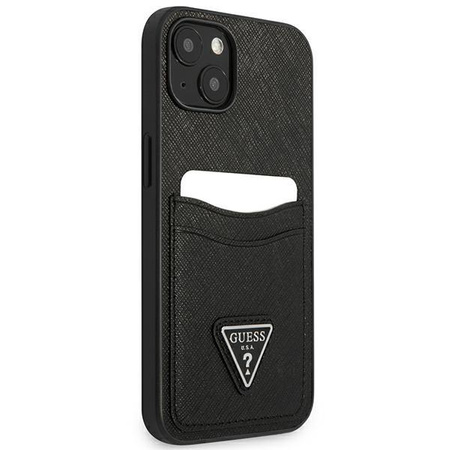 Guess Saffiano Double Card Triangle - Etui iPhone 13 mini (czarny)