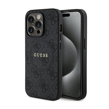 Guess 4G Collection bőr fém logós MagSafe - iPhone 14 Pro tok (fekete)