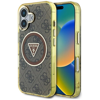 Guess IML Metal Glitter 4G Circle Triangle MagSafe - tok iPhone 16-hoz (barna)