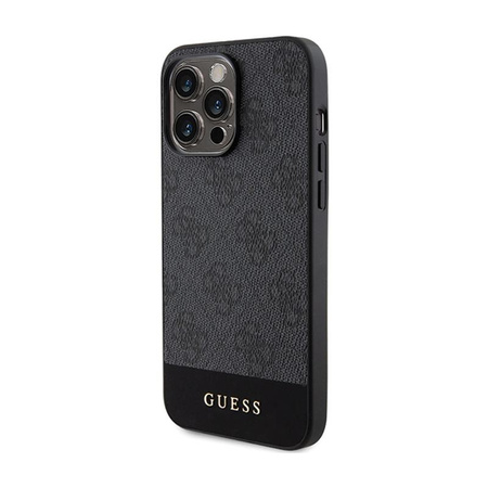 Guess 4G Bottom Stripe Metall Logo Kollektion - iPhone 15 Pro Max Tasche (grau)