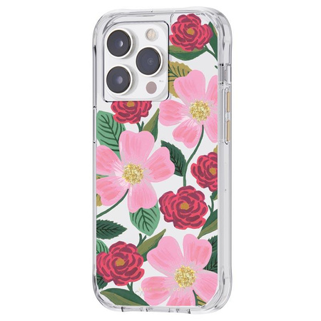 Rifle Paper Clear - Etui iPhone 14 Pro zdobione złotem (Rose Garden)