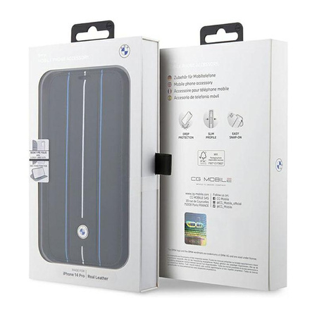 BMW Booktype Leather Stamp Blue Lines - iPhone 14 Pro Max Case (black)