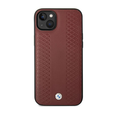 Kožené pouzdro BMW s diamantovým vzorem - iPhone 14 (vínové)