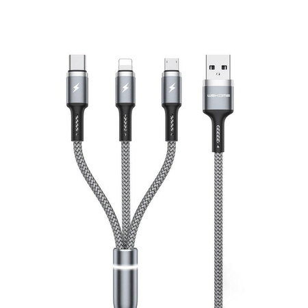 WEKOME WDC-119 Fython Series - 3-in-1 USB-A to Lightning + USB-C + Micro USB PD Connection Cable 1.2 m (Silver)