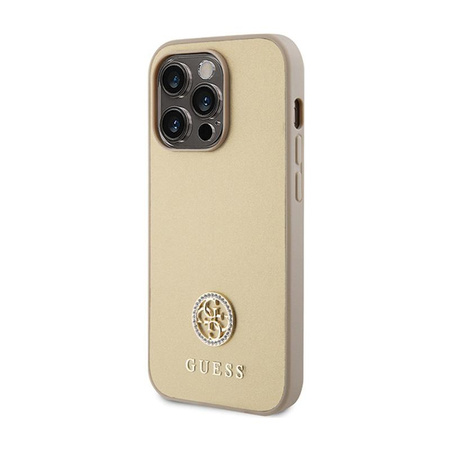 Guess 4G Strass Metal Logo - Coque iPhone 15 Pro (Or)