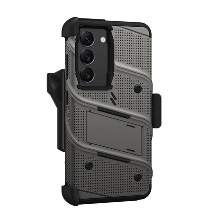 ZIZO BOLT Series - Armoured case for Samsung Galaxy S23 with 9H glass for screen + holder with stand (Grey)