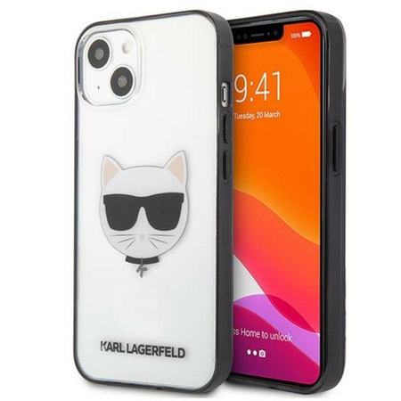 Karl Lagerfeld Choupette Head - pouzdro pro iPhone 13 mini (čiré / černý rámeček)