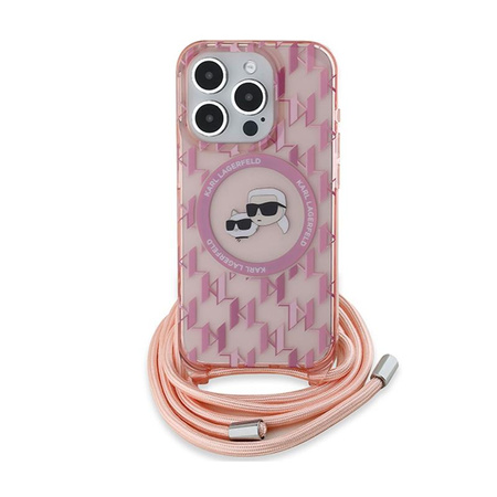 Karl Lagerfeld IML Crossbody Monogram Karl & Choupette Head MagSafe - pouzdro na iPhone 15 Pro (růžové)