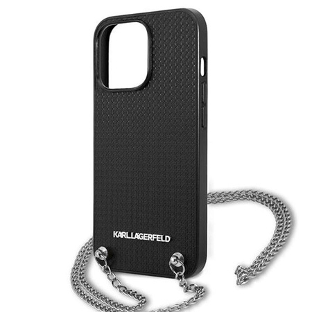 Karl Lagerfeld Leather Textured and Chain - Etui iPhone 13 Pro (czarny)