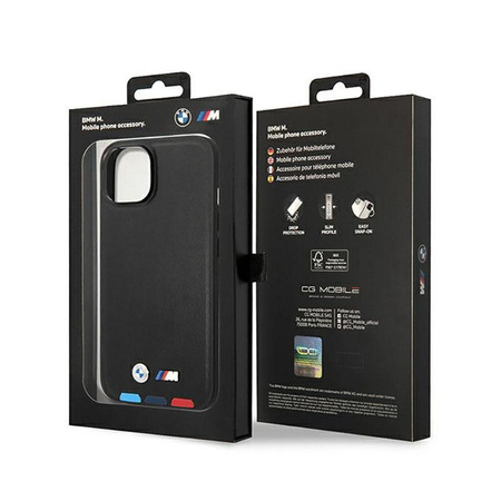 BMW Leather Hot Stamp Tricolor MagSafe - iPhone 14 Case (Noir)