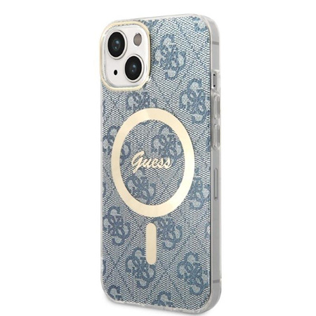 Guess Bundle Pack MagSafe 4G - MagSafe iPhone 14 Plus Tasche + Ladegerät-Set (blau/gold)