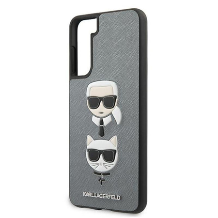 Karl Lagerfeld Saffiano Karl & Choupette Heads - pouzdro pro Samsung Galaxy S21+ (stříbrné)