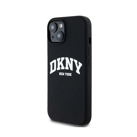 DKNY Liquid Silicone White Printed Logo MagSafe - pouzdro pro iPhone 14 / 15 / 13 (černé)