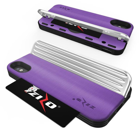 Zizo Retro Series - pouzdro pro iPhone X/ X s kapsou na karty + stojánek + 9H sklo na displej (fialové/stříbrné)