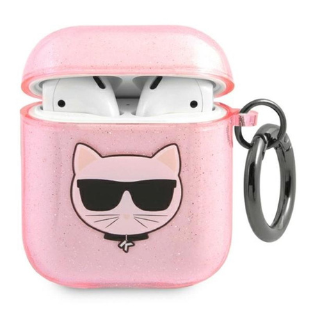 Karl Lagerfeld Choupette Head Glitter - Etui Airpods (różowy)