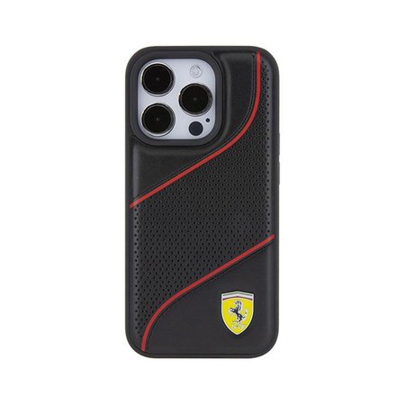 Ferrari Perforated Waves Metal Logo - Hülle für iPhone 15 Pro (Schwarz)
