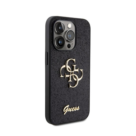 Guess Glitter Script Big 4G - Case for iPhone 15 Pro (Black)