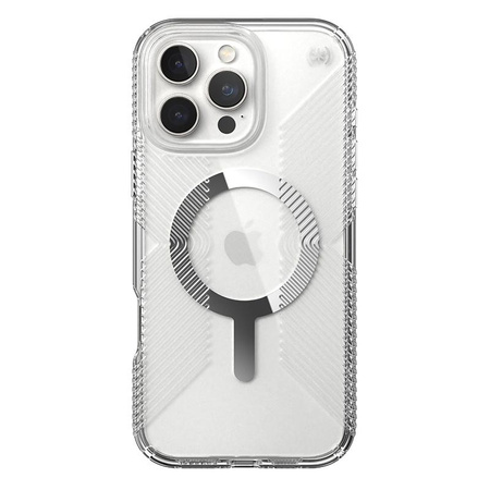 Speck Presidio Perfect-Clear Grip MagSafe - iPhone 16 Pro Max Case (Clear / Chrome Finish / Serene Silver)