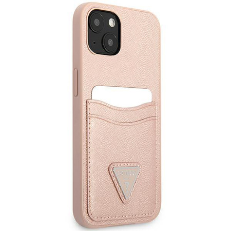 Guess Saffiano Double Card Triangle - iPhone 13 mini case (pink)