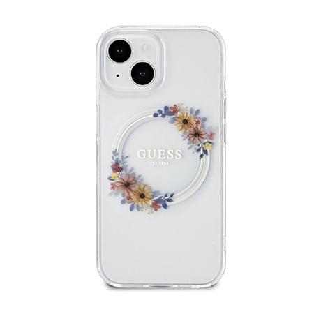Guess IML Flowers Wreath MagSafe - Pouzdro iPhone 15 (Průhledné)